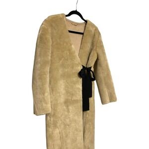 Plush Fur Longline Cream Wrap Coat XS Elegant Romantic Scandi Boho Femme‎ Winter